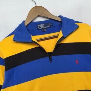 Vintage Ralph Lauren Sweater Men's Small Blue Yellow Colorblock 1/4 Zip Pullover